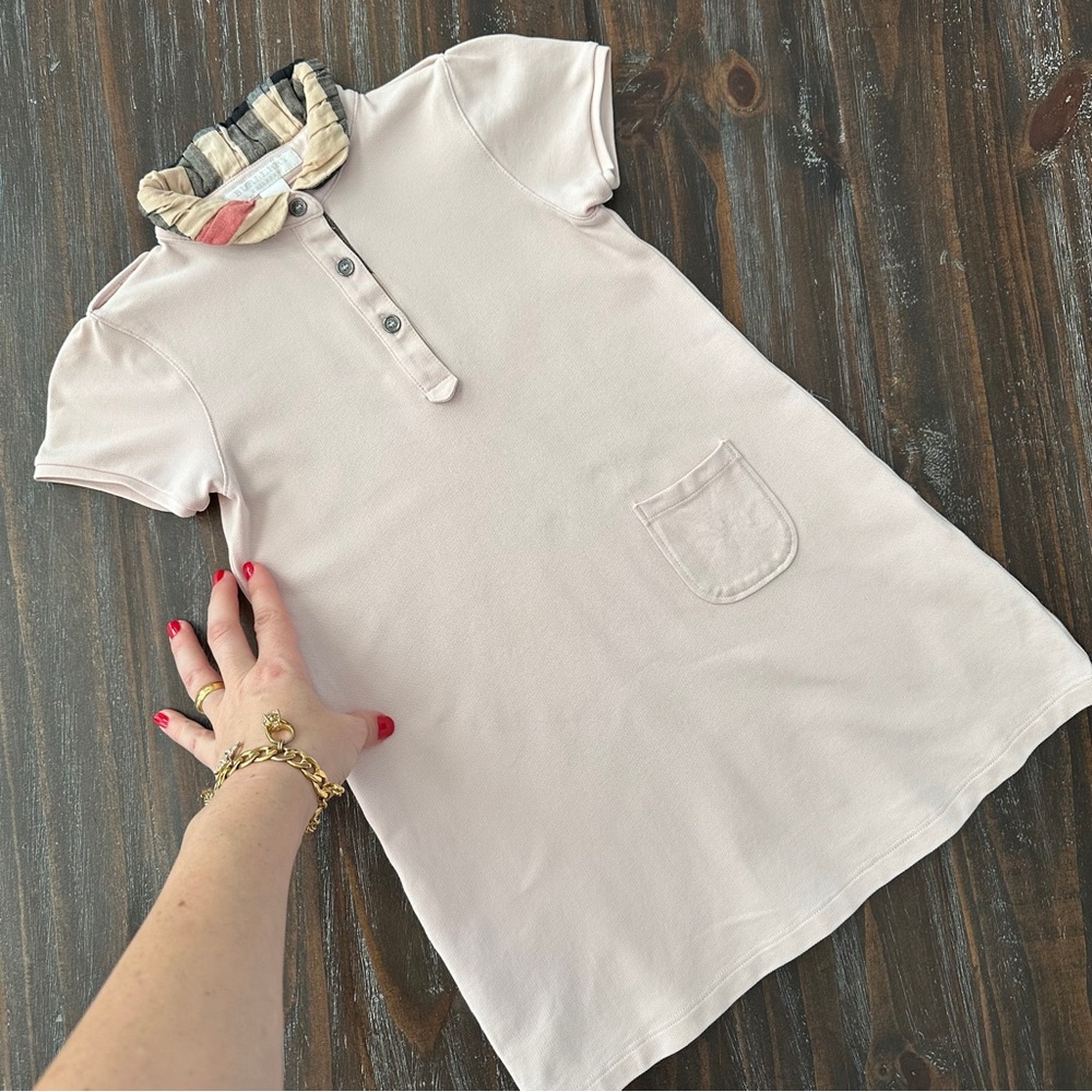 Authentic Burberry Girls Dress 4-5Y Ice Pink Shirt Nova Check Collar Kids Child